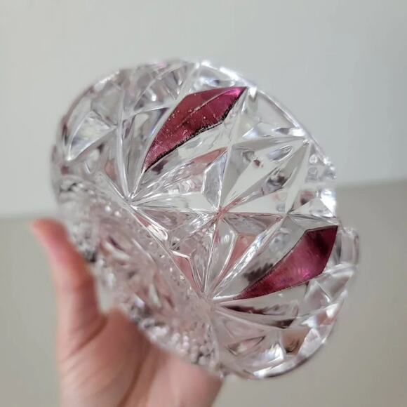 Vintage Crystal Clear Cut Glass Ashtray Purple Ruby Diamond Accent 1980s - Picture 7 of 8